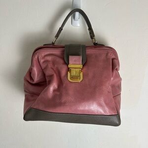 Elegant Pink and Brown Satchel with Gold Accent
